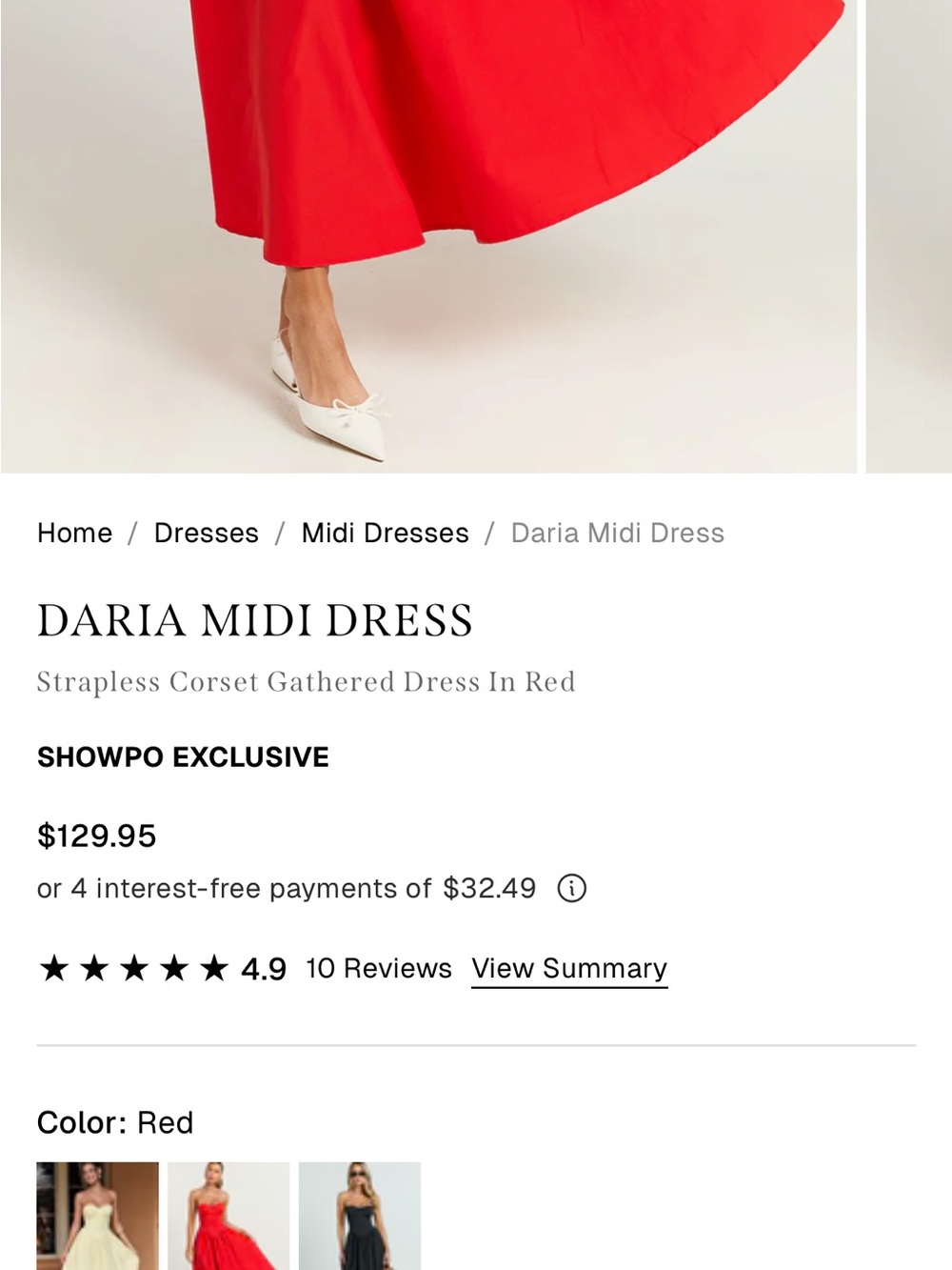 Showpo Bold Red Strapless Midi Dress with Fitted Corset - Picture 5 of 6